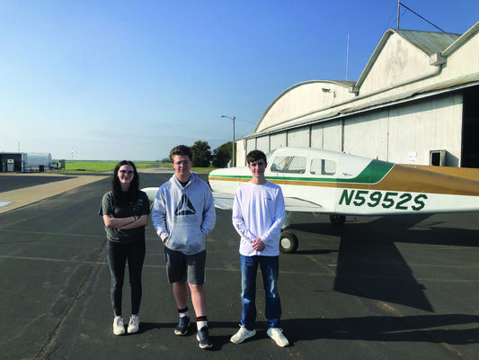 Aviation students. Kate Kirschner, Eddie Miller, and Kaiden Fernandez.